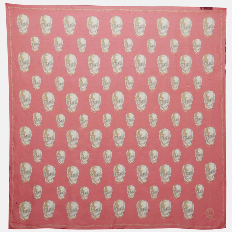 Alexander Mcqueen Pink Printed Silk Scarf